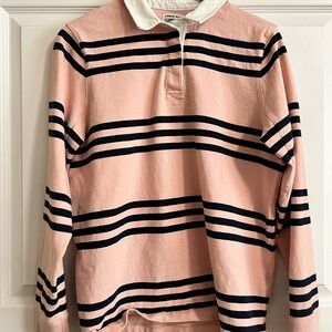 Women’s Land’s End classic rugby, Pink & Navy stripes, size Large